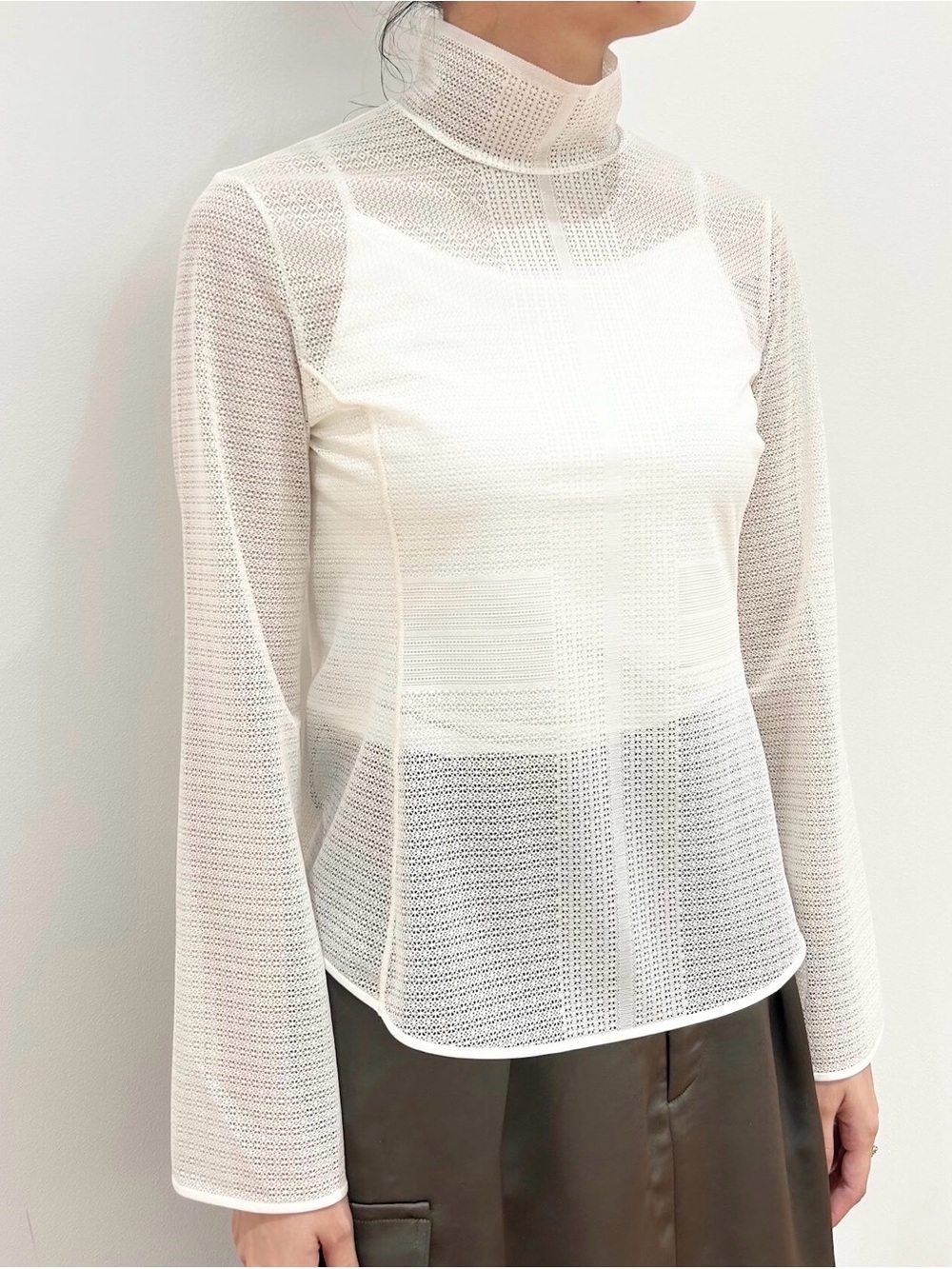 Mame Kurogouchi X Uniqlo Sheer Mesh High Neck Long Sleeve Tee M NWOT